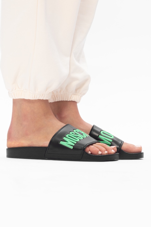 moschino logo leather slides